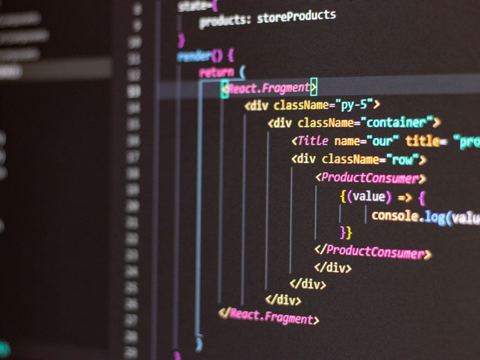 JavaScript and JSX code on a dark editor screen